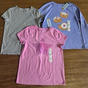 🟣NWT Girls T SHIRT Lot Of 3 Long Short Sleeve Foil Graphic Prints Size Large